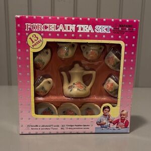 Porcelain Miniature Kids Tea Set - Cream Floral 13-Piece